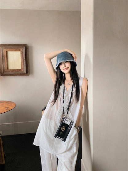 25Oct. 白色花神 手工立體小白花長款背心/休閒褲