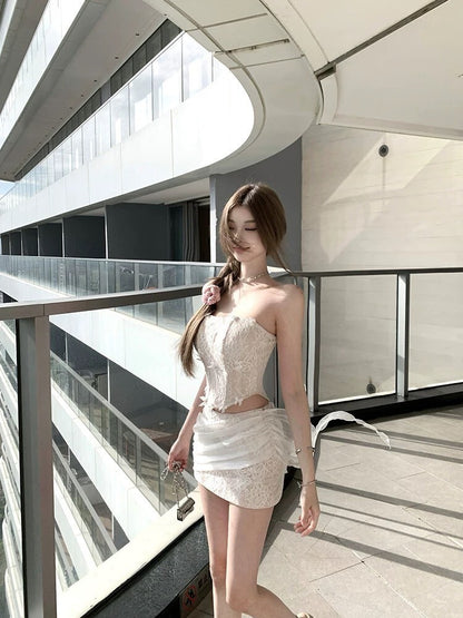 25Sep. 人魚姐姐 純欲提花魚骨抹胸半身裙套裝