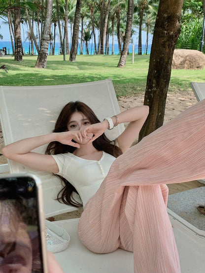 25Oct. 限量櫻花粉柔軟牛仔pink summer肌理彎刀褲