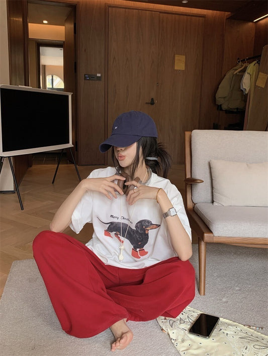 25Oct. Y2K臘腸修狗tee/紅色闊腿褲
