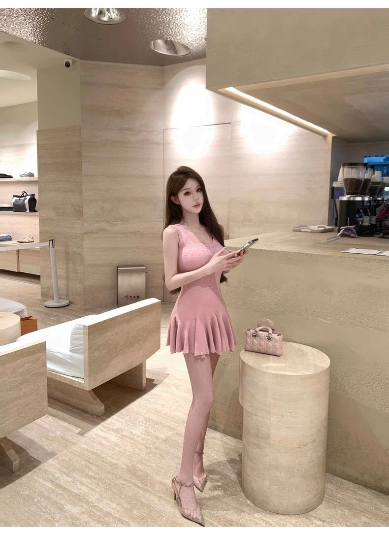 25Oct. 星河入夢 溫柔粉紗U領針織連身裙