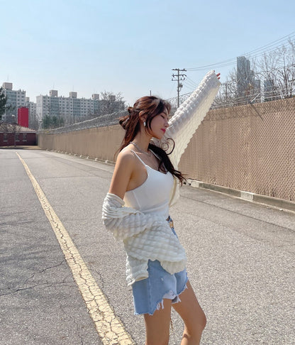 25Sep. 雲朵泡泡 寬鬆立體壓印開衫 白/黑