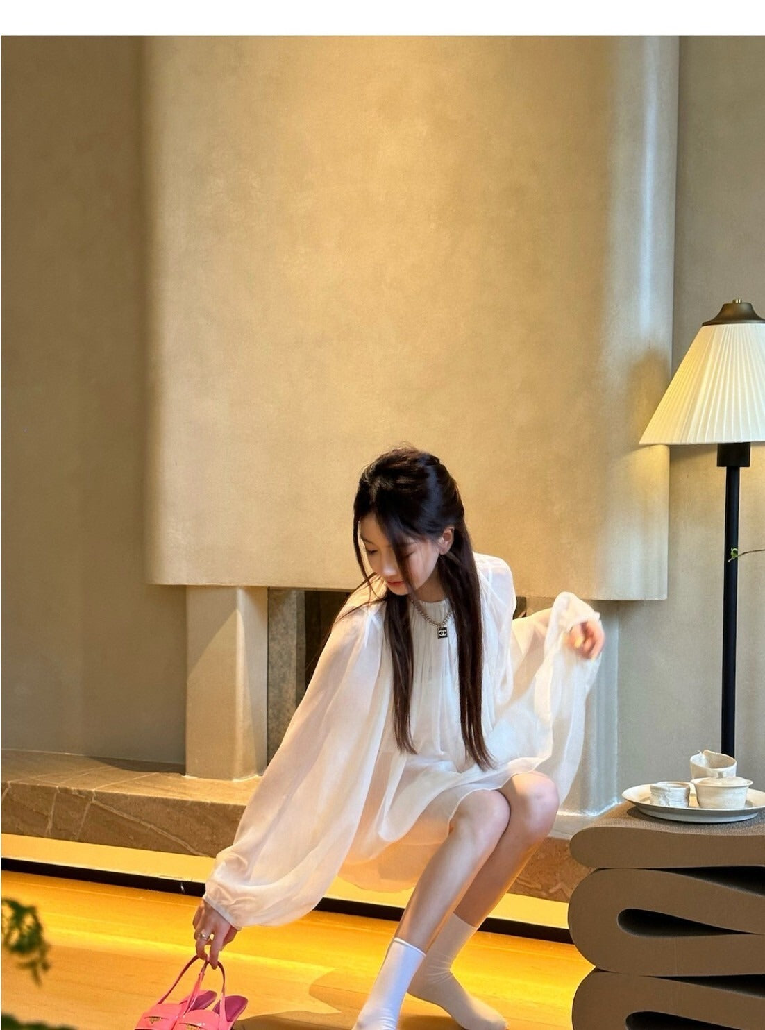 25Oct. 慵懶週末 透視感白紗泡泡疊穿3件組