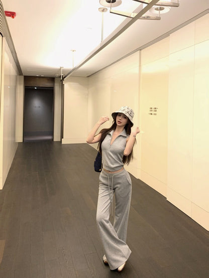 25Oct. 美式日常空氣棉袖襯立領背心/抽繩休閒褲 灰色