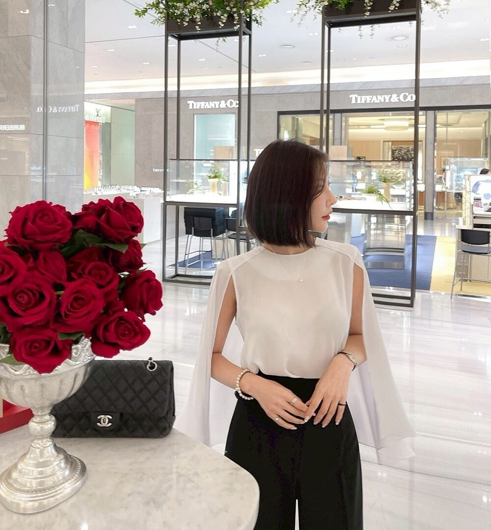 25Sep. 韓chic披風式斗篷襯衫 杏/白/黑