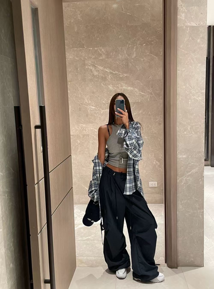 25Oct. 寬鬆休閒通勤格紋襯衫 藍/黑灰