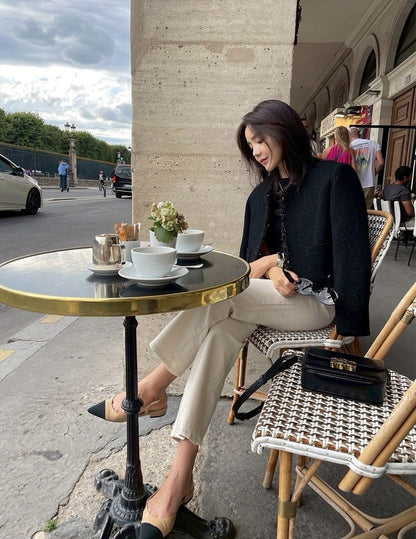 25Sep. 精緻香女孩 粗呢羊毛修身短外套 黑