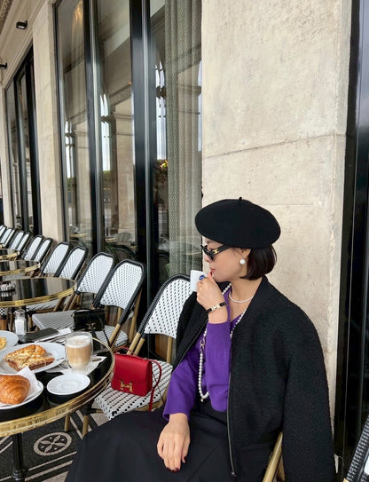 25Sep. 巴黎輕奢粗呢小香夾克外套 純黑