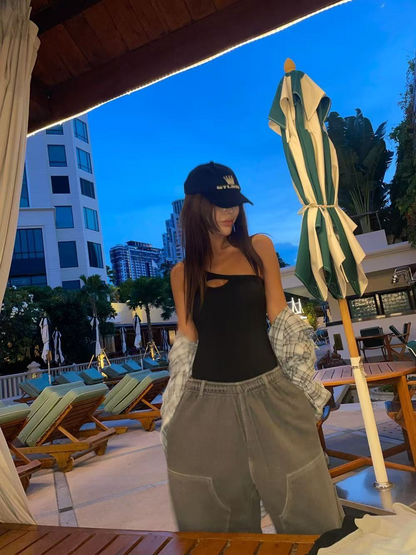 25Oct. 寬鬆休閒通勤格紋襯衫 藍/黑灰