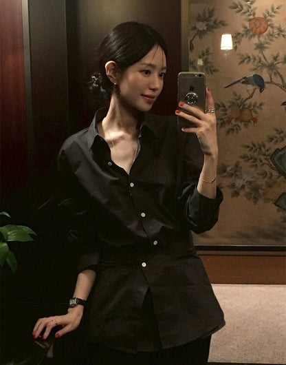 25Sep. 氣質心動 收腰假兩件式中長款襯衫 白/黑