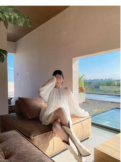 25Oct. 慵懶週末 透視感白紗泡泡疊穿3件組