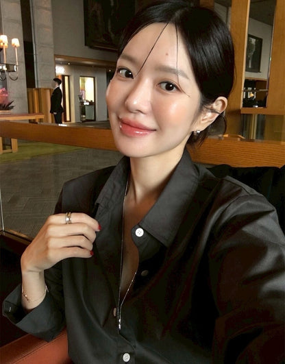 25Sep. 氣質心動 收腰假兩件式中長款襯衫 白/黑