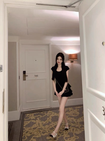 25Oct. 獨寵甜兒 氣質鈎花針織上衣/蛋糕半身裙 黑