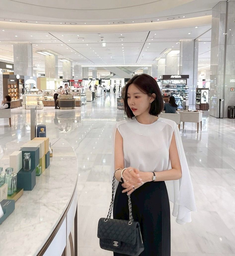 25Sep. 韓chic披風式斗篷襯衫 杏/白/黑