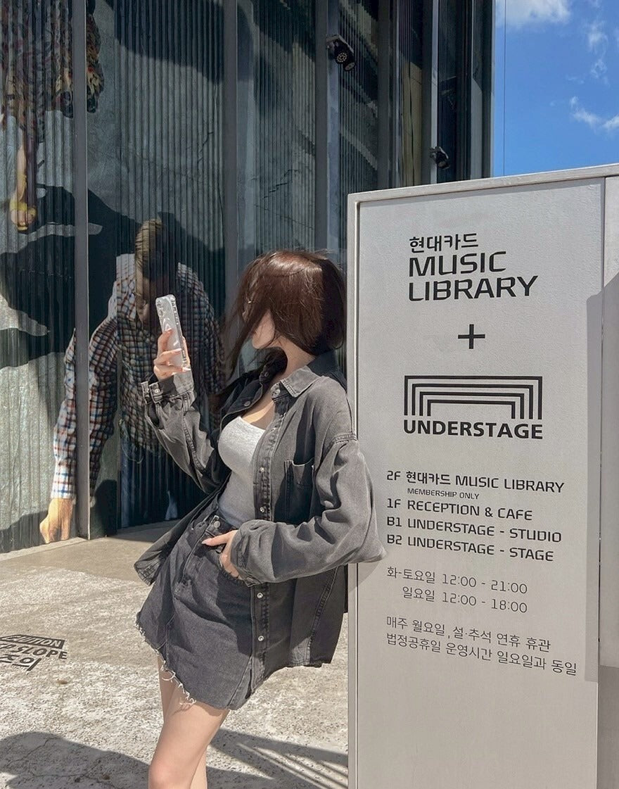 25Sep. 寬鬆休閒白搭男友牛仔襯衫 黑灰