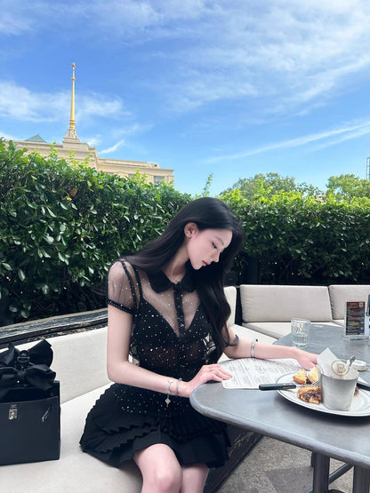 25Oct. 古董dollfifi 法式訂製蕾絲兩片上衣2件組 黑