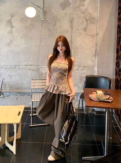25Oct. 永久出彩復古豹紋花抹胸上衣