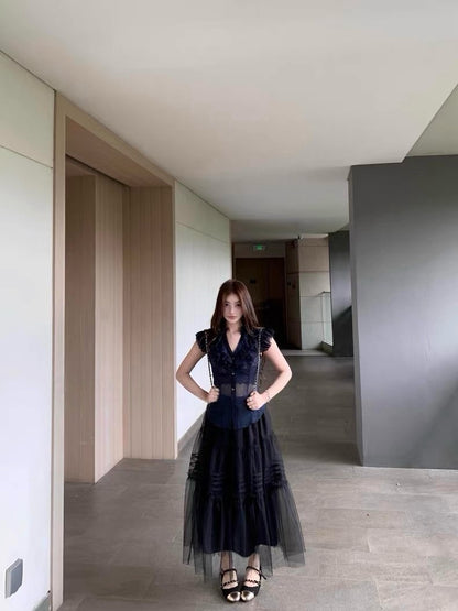 25Oct. 世家赫本法式氣質雪紡透視衫 藍