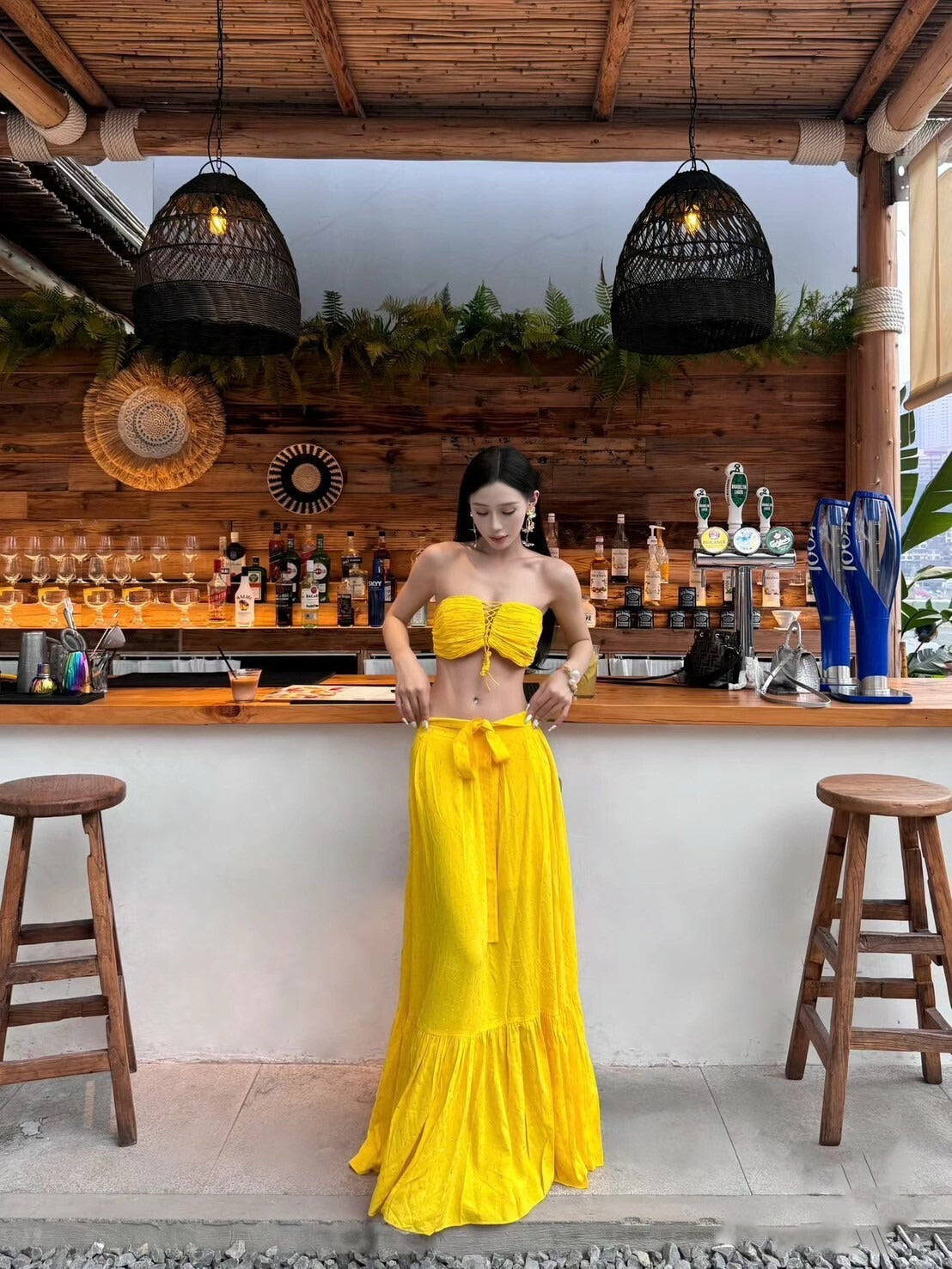 25Oct. 招財多巴胺 辣妹褶皺抹胸半身裙套裝