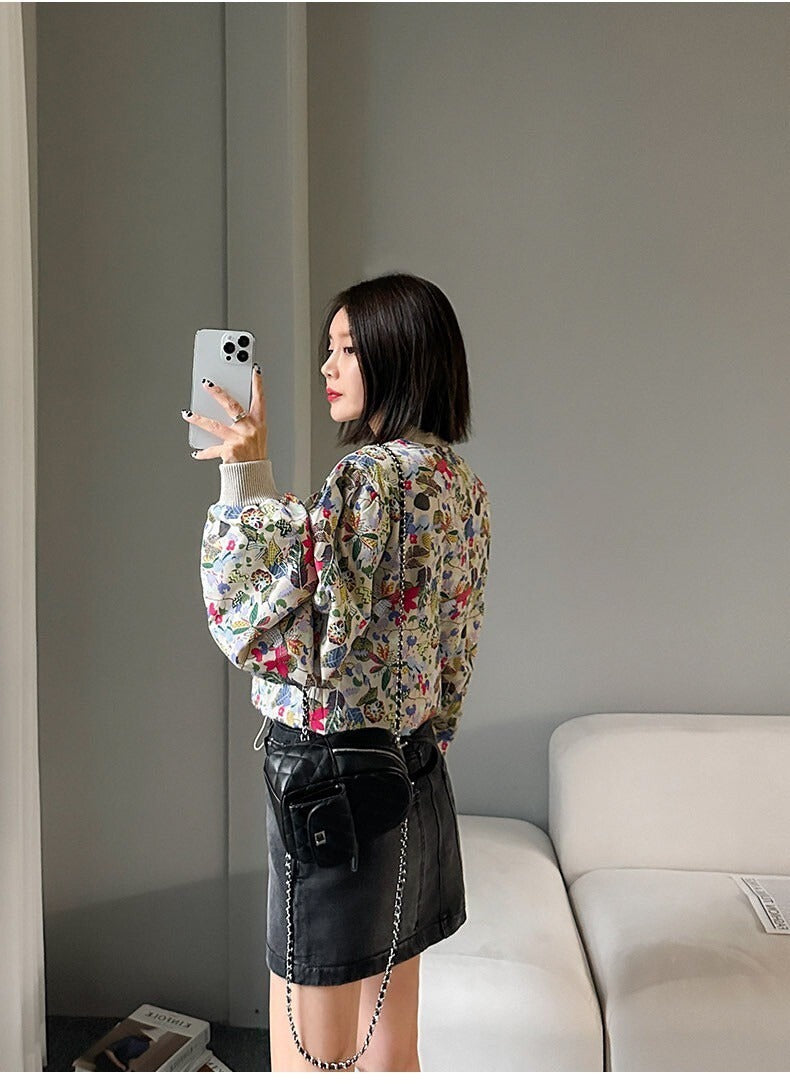 25Sep. 型格炸街抽繩碎花棒球外套 短版