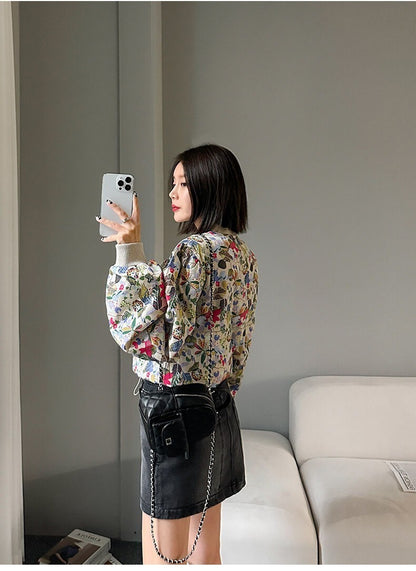 25Sep. 型格炸街抽繩碎花棒球外套 短版