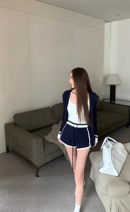 25Oct. 質感撞色休閒針織外套/短褲 藏藍