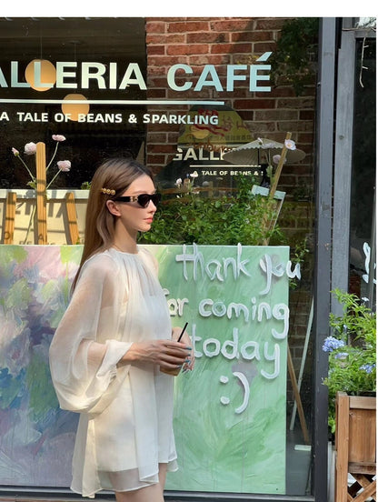 25Oct. 慵懶週末 透視感白紗泡泡疊穿3件組