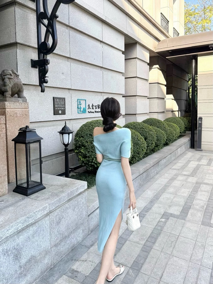 25Oct. 人間夢露氣質收腰法式紙片裙 湖水綠/白