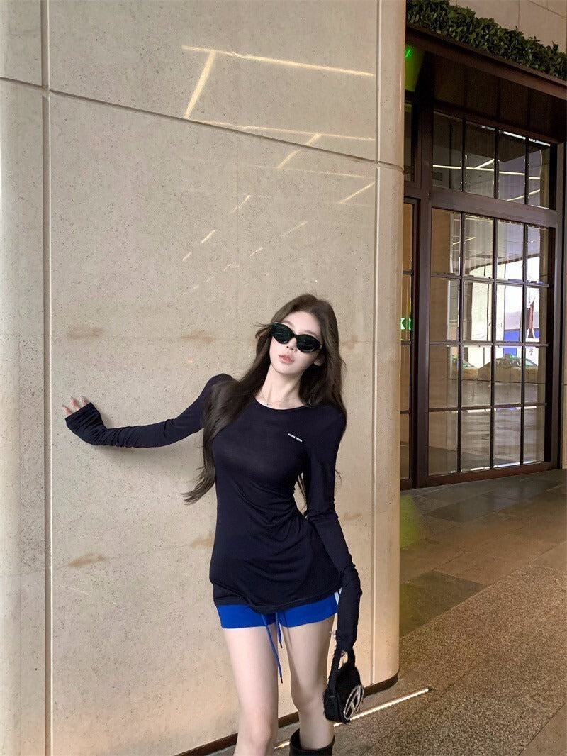 25Oct. miu 緊身系列 辣妹棉被T/直槓藍色短褲
