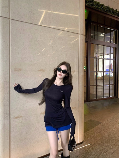 25Oct. miu 緊身系列 辣妹棉被T/直槓藍色短褲