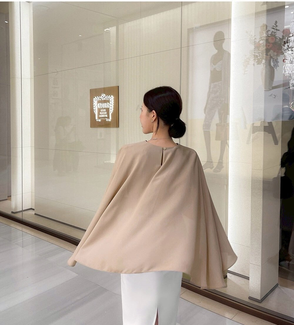 25Sep. 韓chic披風式斗篷襯衫 杏/白/黑