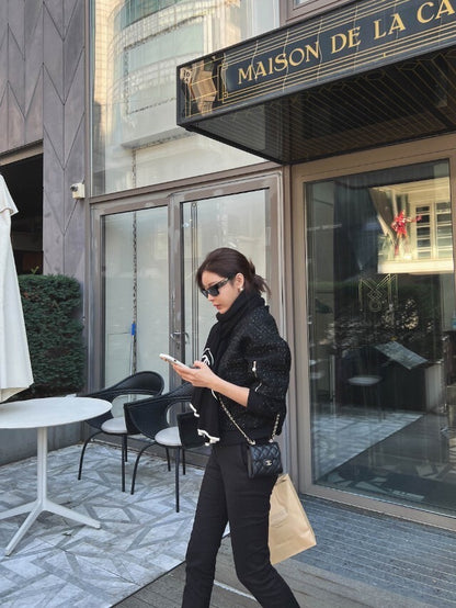 25Sep. 簡約理念百搭短款修身粗呢棒球外套 黑