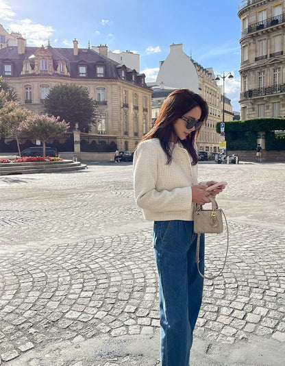 25Sep. 精緻香女孩 粗呢羊毛修身短外套 白