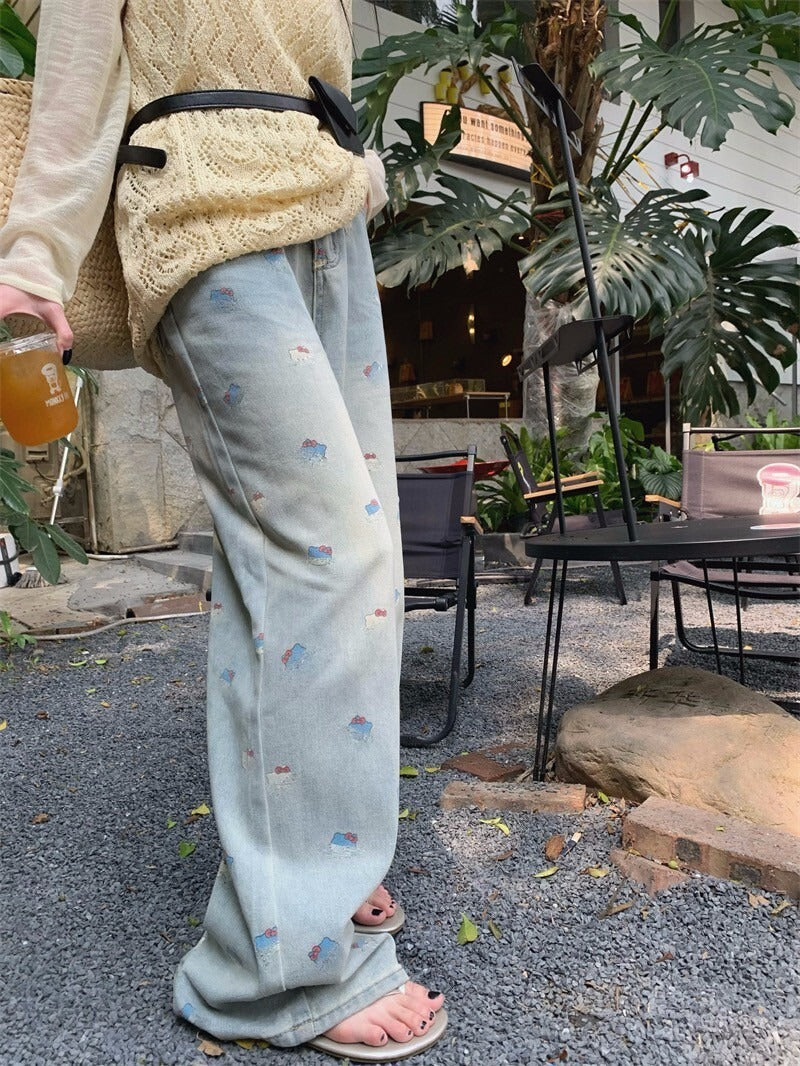 25Oct.  Kitty貓貓印花直筒牛仔褲
