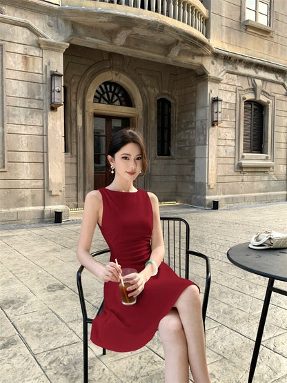 25Oct. 法式新娘裙 優雅修身收腰連身裙 紅 2款長度