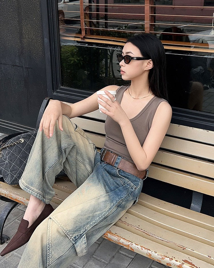 25Oct. 紙飛機牛仔褲 泥染漸變土廢風闊腿褲