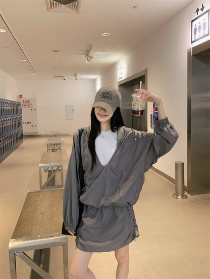 25Oct. 派克輕工裝抽繩連帽外套/半身裙