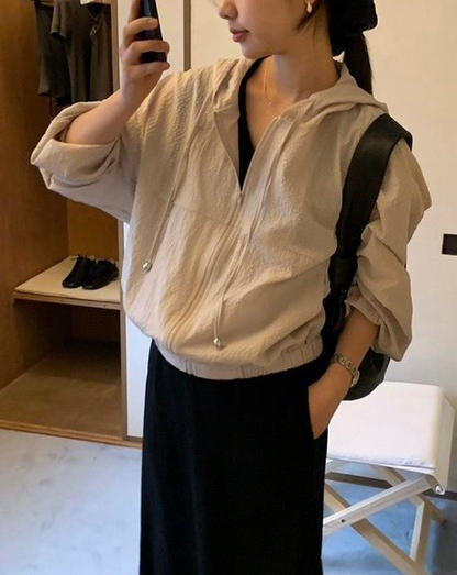 25Oct. 韓系少女素顏空調連帽抽繩外套 淺卡