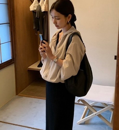 25Oct. 韓系少女素顏空調連帽抽繩外套 淺卡