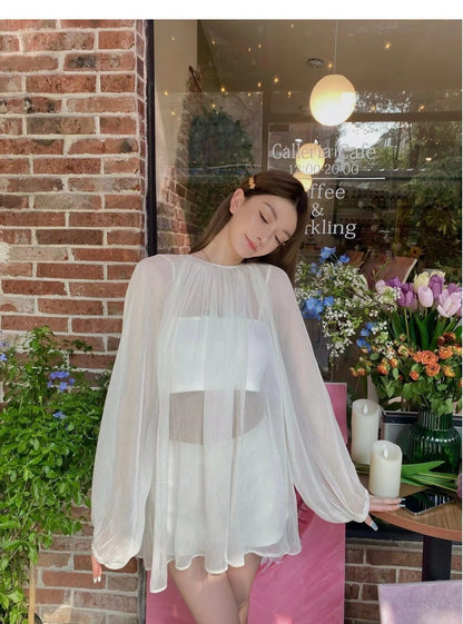 25Oct. 慵懶週末 透視感白紗泡泡疊穿3件組