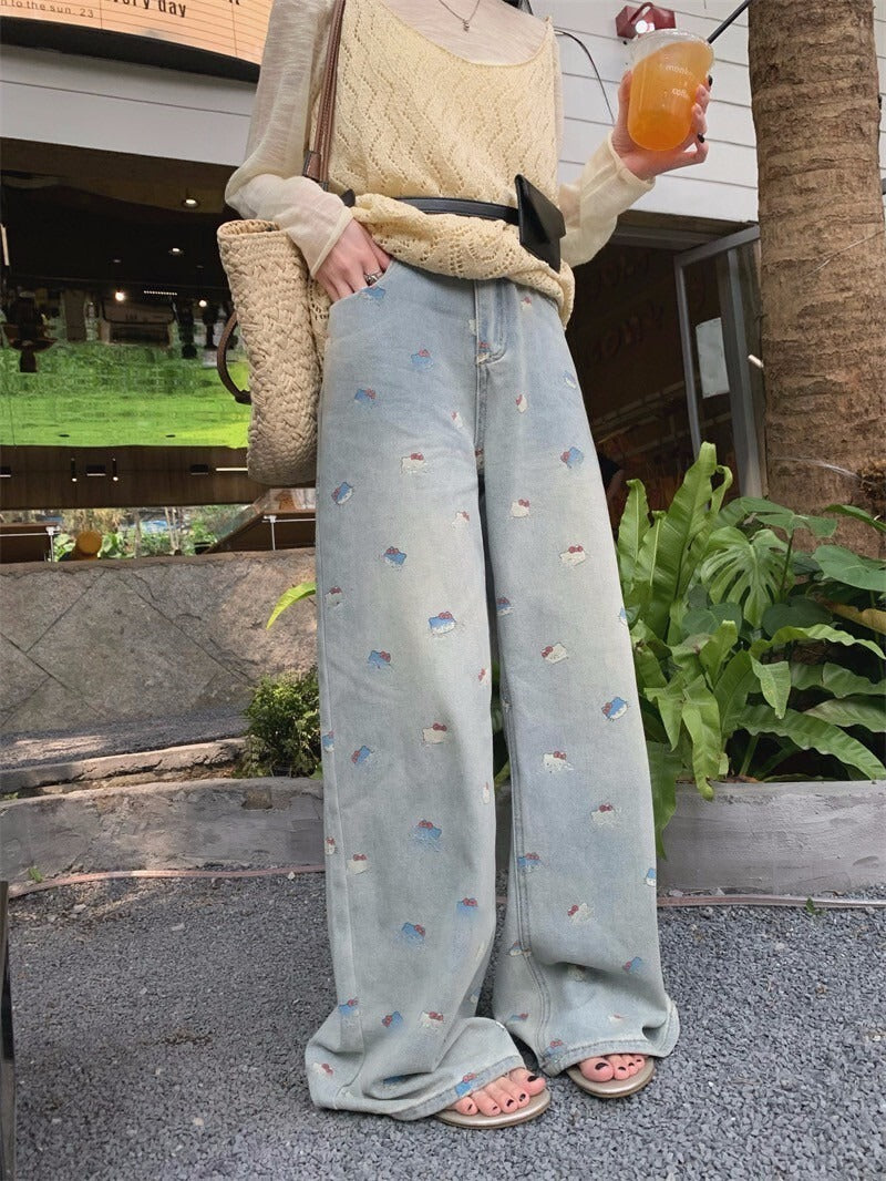 25Oct.  Kitty貓貓印花直筒牛仔褲