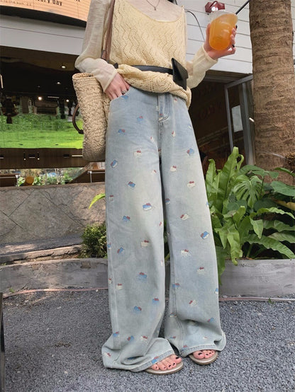 25Oct.  Kitty貓貓印花直筒牛仔褲