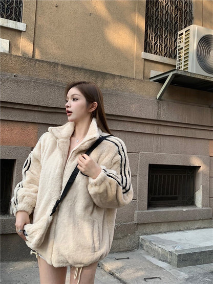 25Oct. 韓系運動 夾棉立領毛絨外套