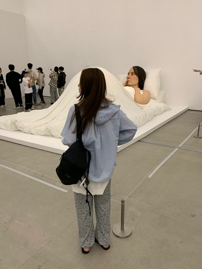 25Oct. 復古韓妞 撞色格紋連帽襯衫外套 淺藍/深藍