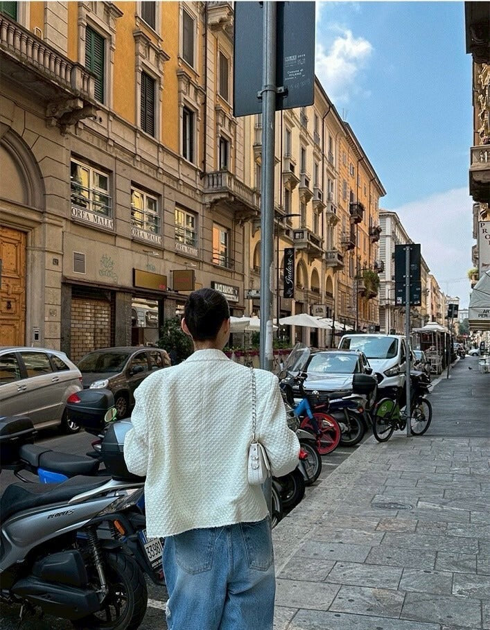 25Sep. 復古港風寬鬆款粗呢西裝小香外套 白/黑