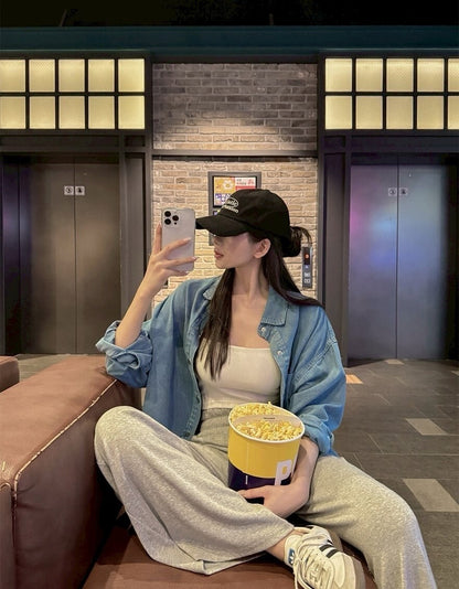 25Sep. 寬鬆休閒白搭男友牛仔襯衫 藍