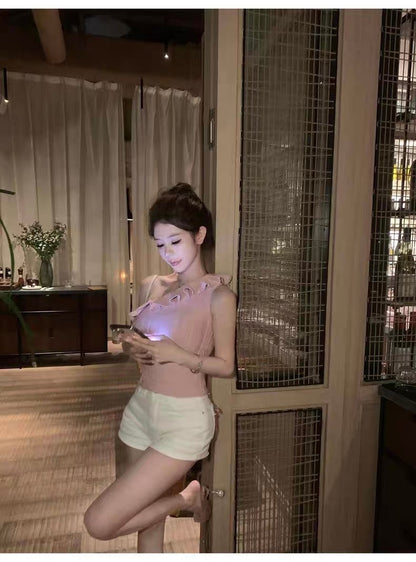 25Oct. 浪漫至上 心動荷葉斜肩針織上衣 粉