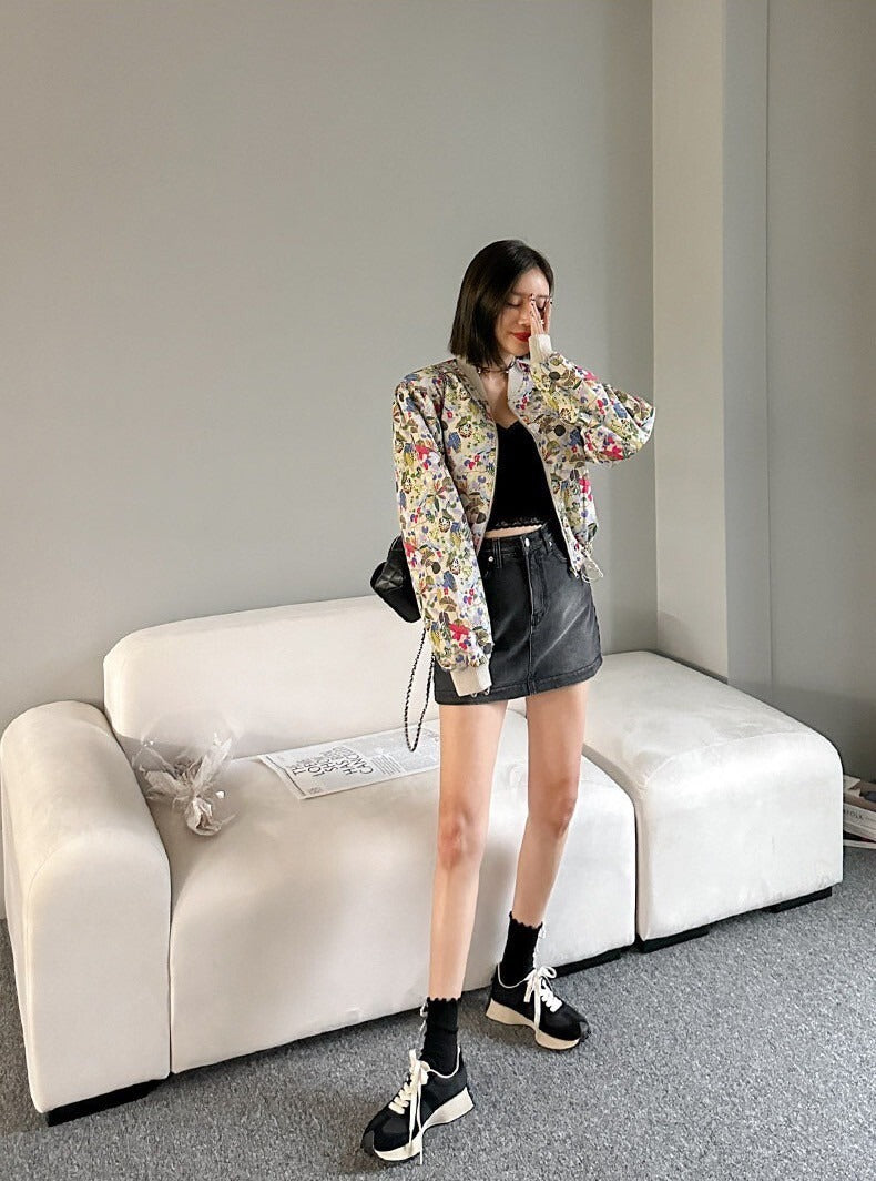 25Sep. 型格炸街抽繩碎花棒球外套 短版