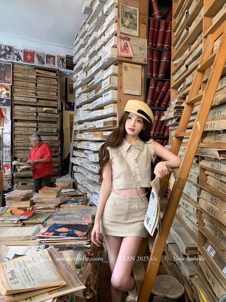 25Oct. 甜心香香VTG 復古蕾絲拼接亞麻套裝 亞麻原色