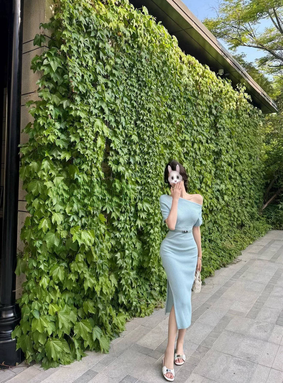 25Oct. 人間夢露氣質收腰法式紙片裙 湖水綠/白